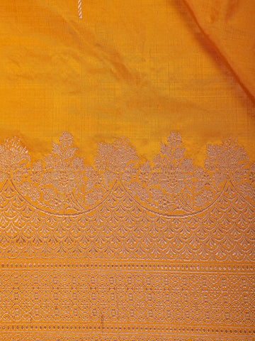 Yellow Floral Designed Banarasi Silk Saree - Diadem