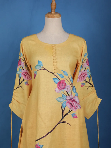 Yellow Floral Designed Cotton Salwar Suit - Diadem