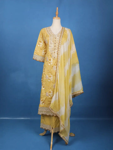 Yellow Floral Designed Cotton Salwar Suit - Diadem