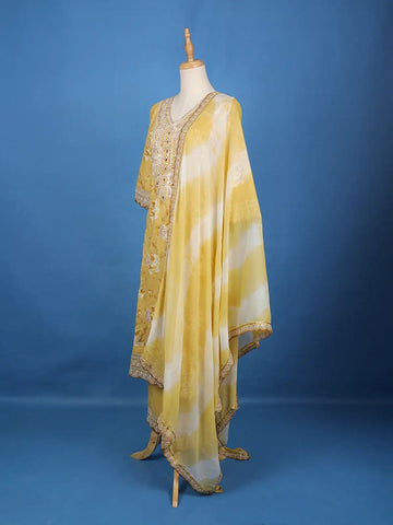 Yellow Floral Designed Cotton Salwar Suit - Diadem