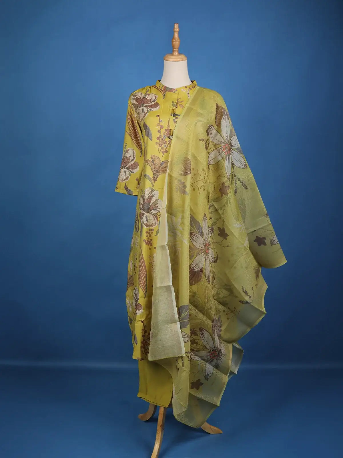 Yellow Floral Designed Cotton Salwar Suit - Diadem
