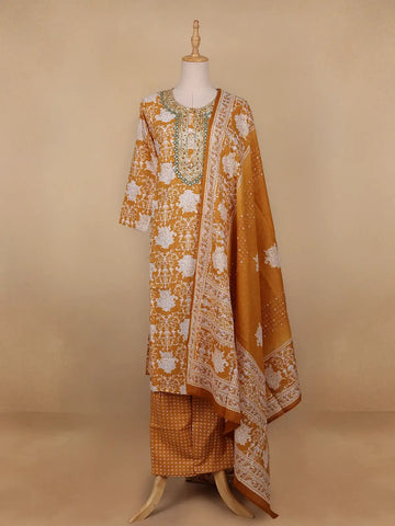 Yellow Floral Designed Cotton Straight Cut Salwar Suit - Diadem
