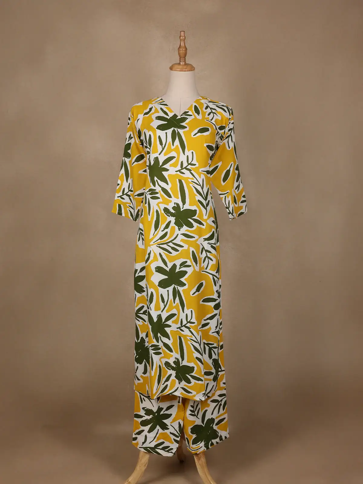 Yellow Floral Designed Cotton Salwar Suit - Diadem