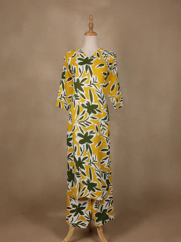 Yellow Floral Designed Cotton Salwar Suit - Diadem