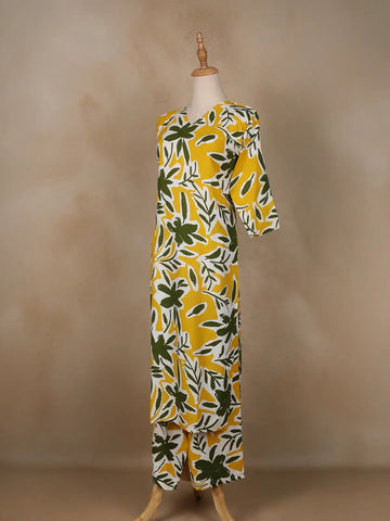 Yellow Floral Designed Cotton Salwar Suit - Diadem
