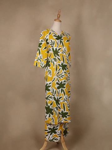 Yellow Floral Designed Cotton Salwar Suit - Diadem