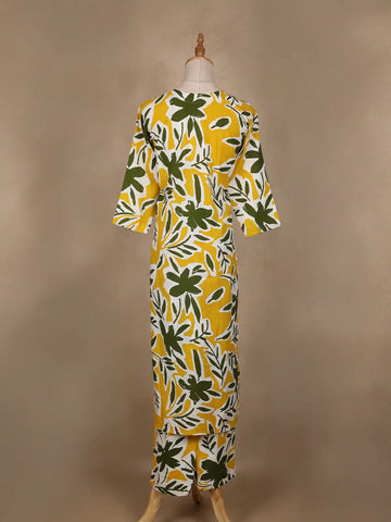Yellow Floral Designed Cotton Salwar Suit - Diadem