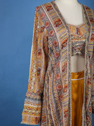 Yellow Floral Designed Georgette Palazzo Salwar Suit - Diadem