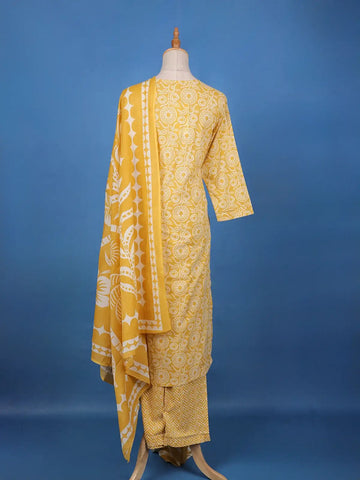Yellow Floral Design Printed Cotton Salwar Suit - Diadem