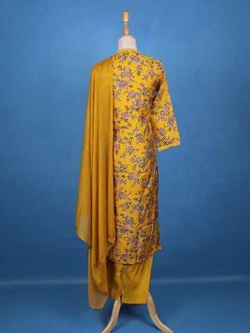 Yellow Floral Designed Raw Silk Salwar Suit - Diadem