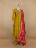 Yellow Floral Designed Semi Silk Salwar Suit - Diadem