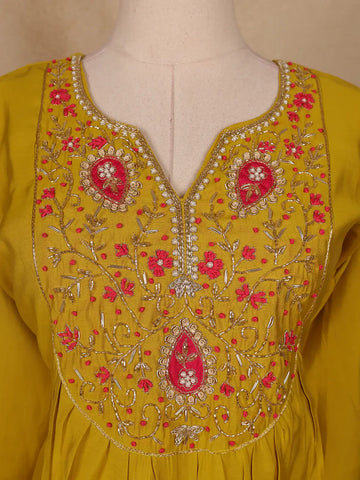 Yellow Floral Designed Semi Silk Salwar Suit - Diadem