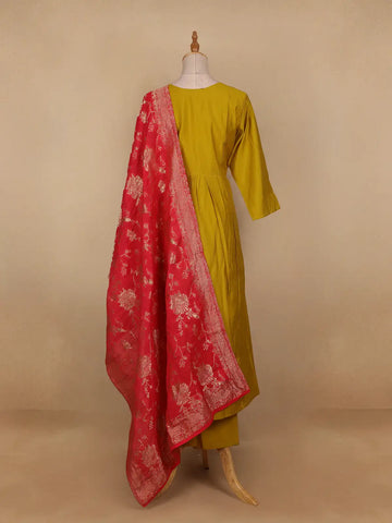 Yellow Floral Designed Semi Silk Salwar Suit - Diadem