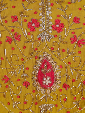 Yellow Floral Designed Semi Silk Salwar Suit - Diadem
