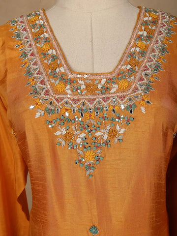 Yellow Floral Designed Semi Silk Sharara Salwar Suit - Diadem