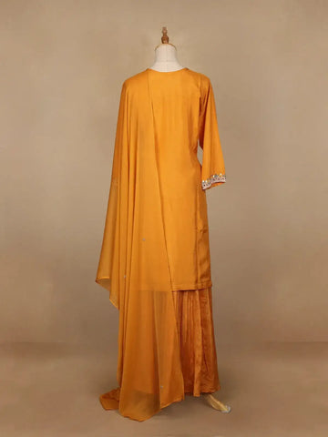 Yellow Floral Designed Semi Silk Sharara Salwar Suit - Diadem