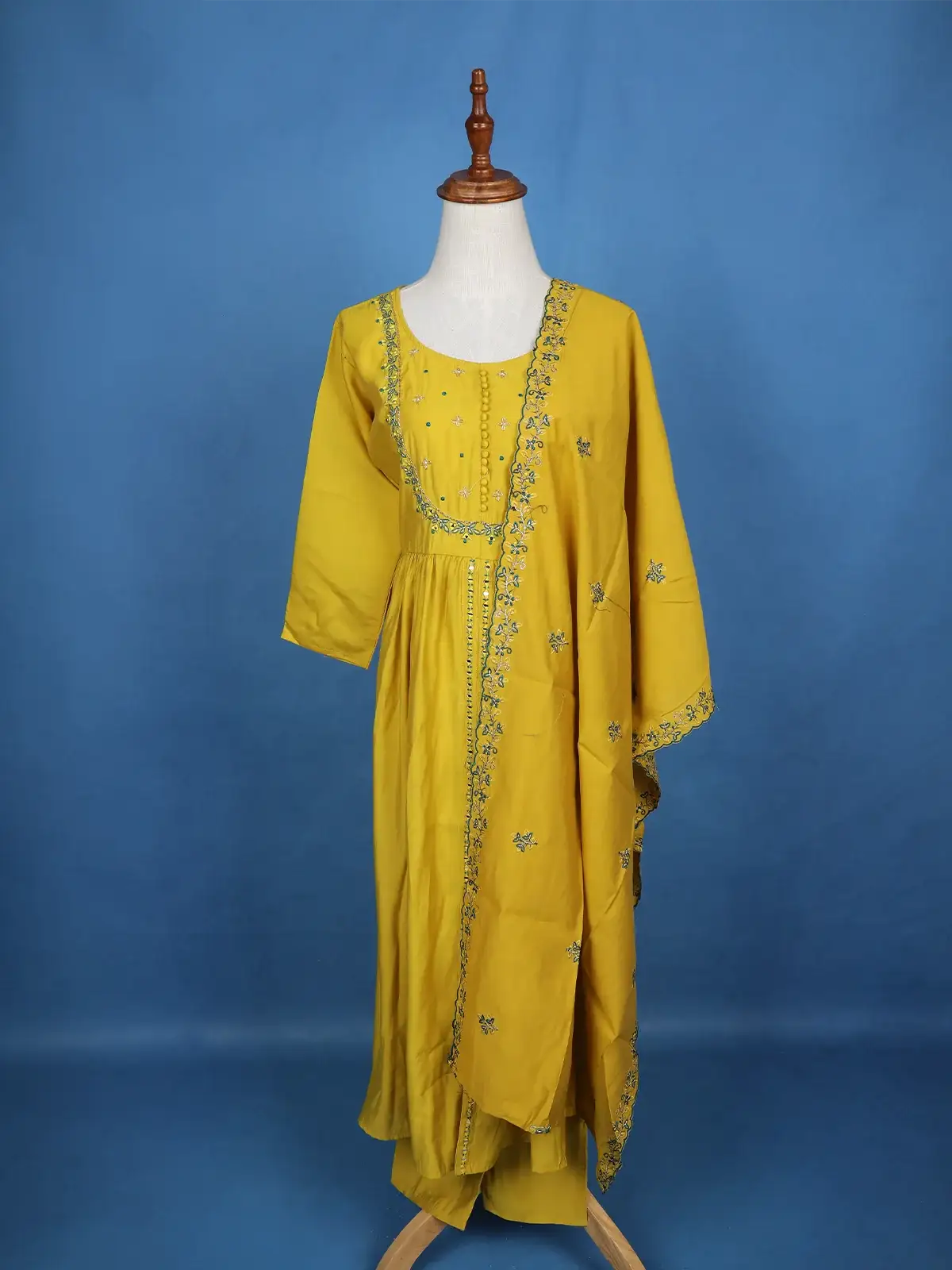Yellow Floral Designed Semi Silk Salwar Suit - Diadem