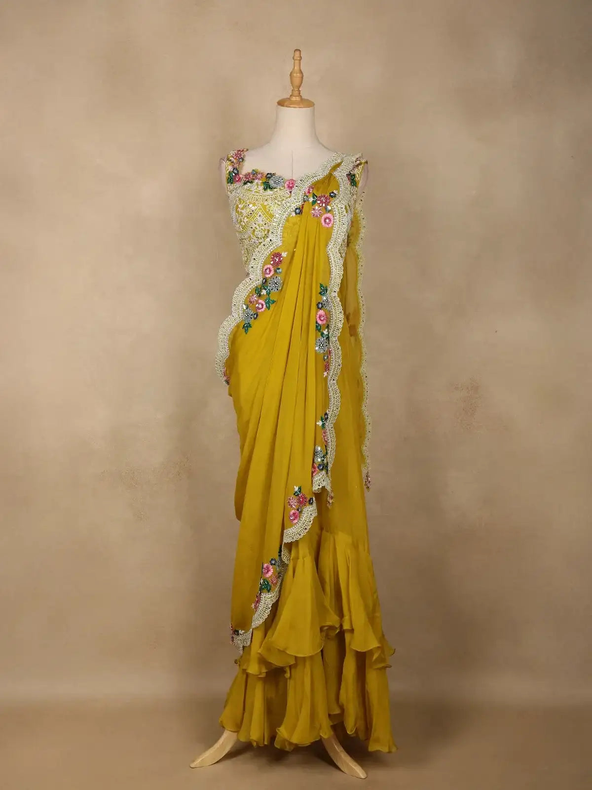 Yellow Floral Embroidered Organza Bridesmaids Lehenga - Diadem