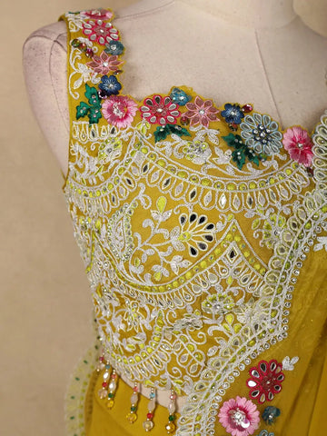 Yellow Floral Embroidered Organza Bridesmaids Lehenga - Diadem