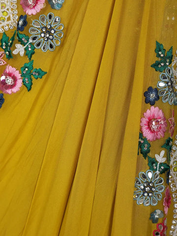 Yellow Floral Embroidered Organza Bridesmaids Lehenga - Diadem