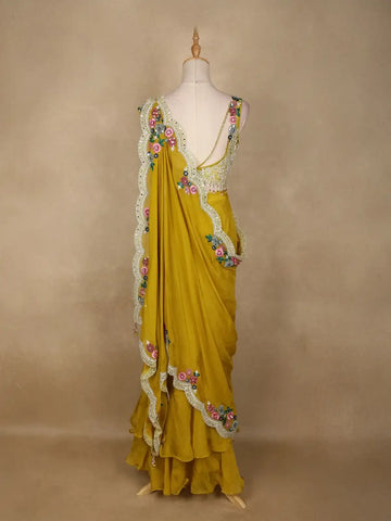 Yellow Floral Embroidered Organza Bridesmaids Lehenga - Diadem