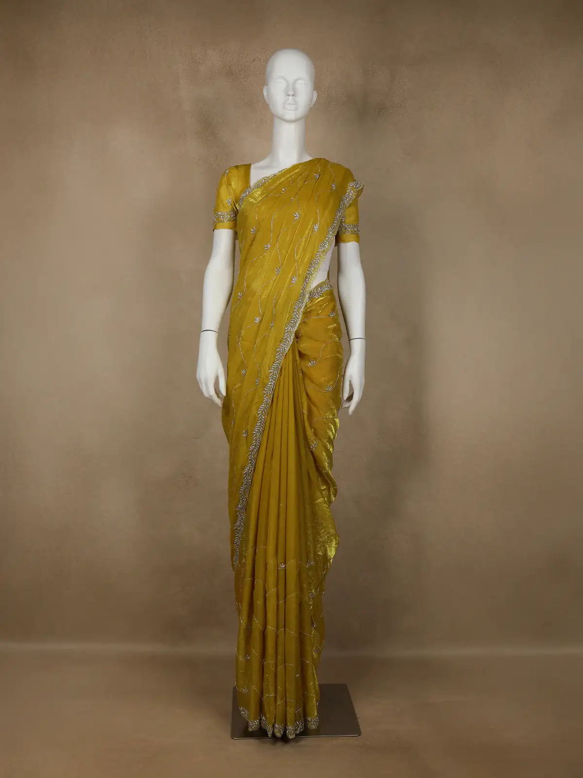 Yellow Floral Embroidered Organza Designer Saree - Diadem