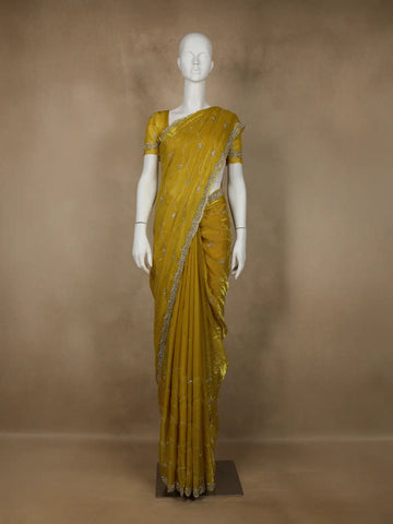 Yellow Floral Embroidered Organza Designer Saree - Diadem