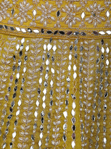 Yellow Floral Embroidered Semi Silk Lehenga for Brides - Diadem