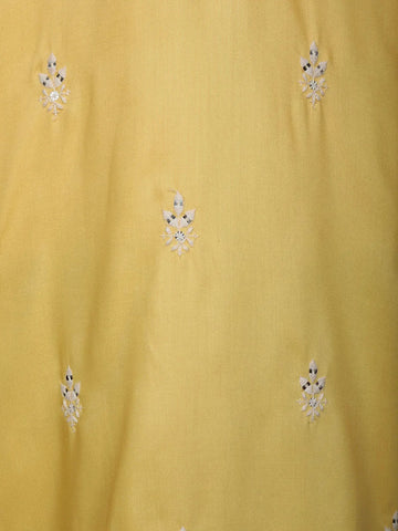 Yellow Floral Embroidery Cotton Kurta Set With Pant - Diadem
