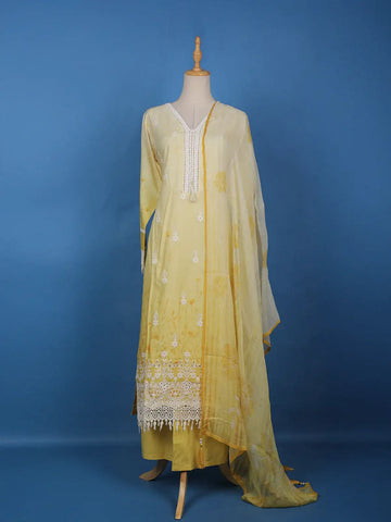 Yellow Floral Embroidery Cotton Salwar Suit - Diadem