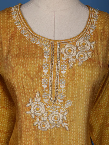 Yellow Floral Printed Cotton Kurti - Diadem