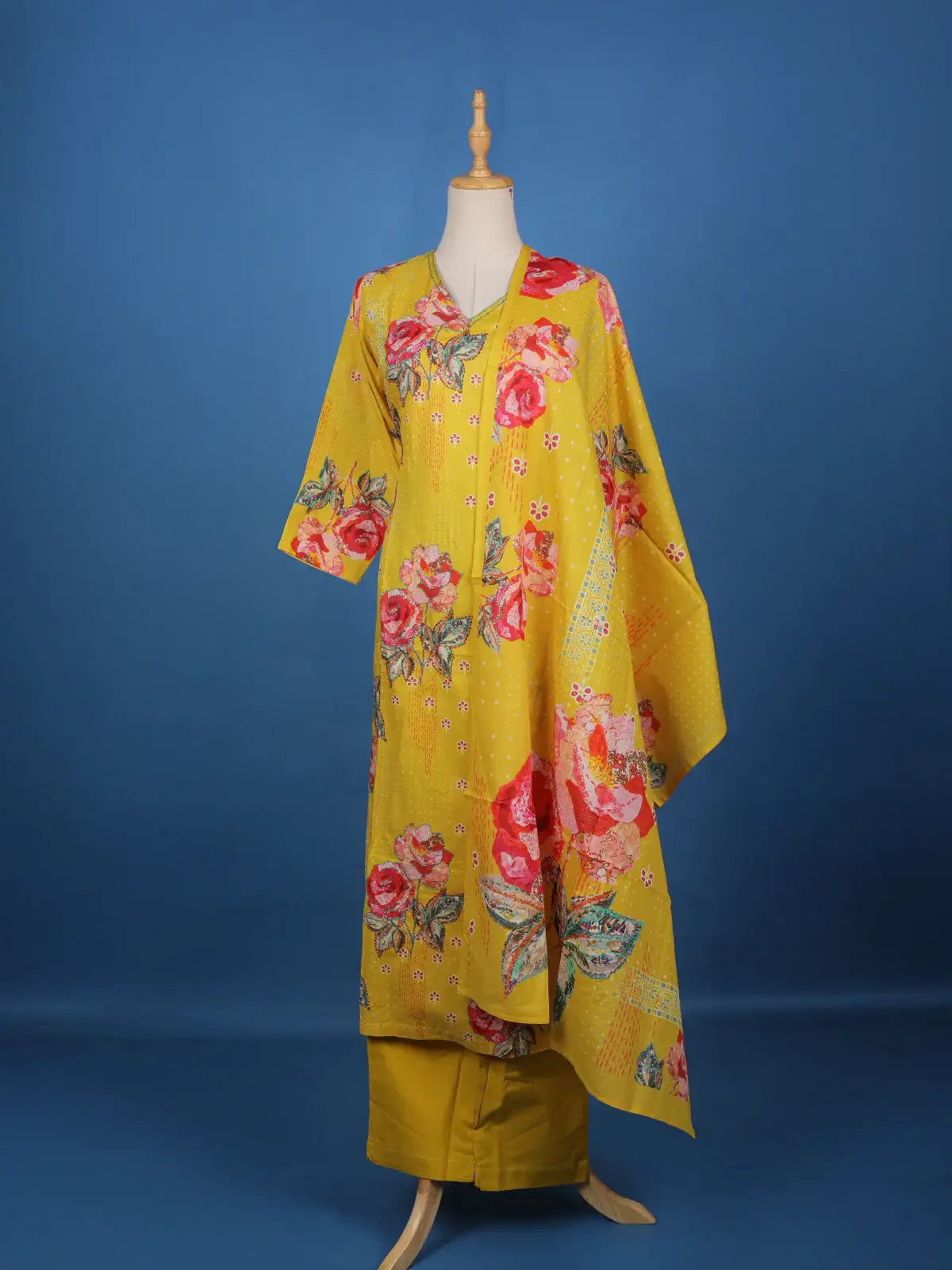 Yellow Floral Printed Cotton Salwar Suit - Diadem