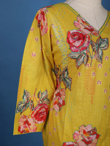 Yellow Floral Printed Cotton Salwar Suit - Diadem