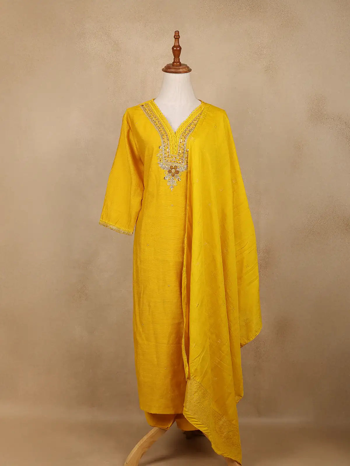 Yellow Floral Sequins Design Cotton Salwar Suit - Diadem