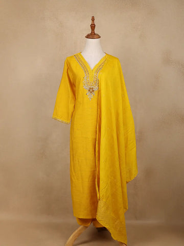 Yellow Floral Sequins Design Cotton Salwar Suit - Diadem