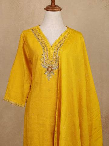 Yellow Floral Sequins Design Cotton Salwar Suit - Diadem