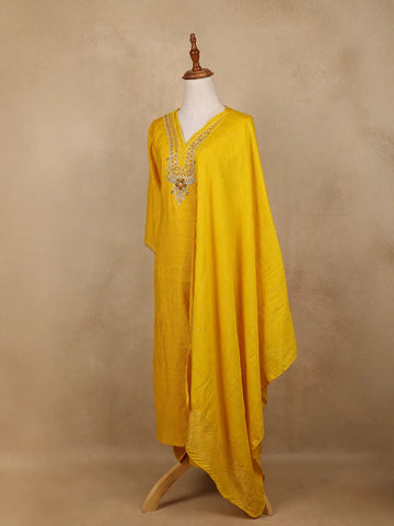 Yellow Floral Sequins Design Cotton Salwar Suit - Diadem