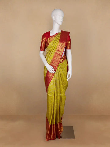Yellow Floral Woven Pure Kanchipuram Silk Saree - Diadem