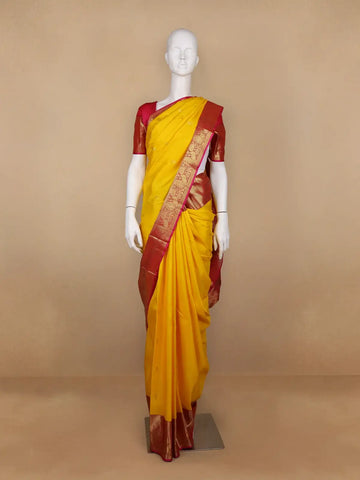 Yellow Floral Woven Pure Kanchipuram Silk Saree - Diadem