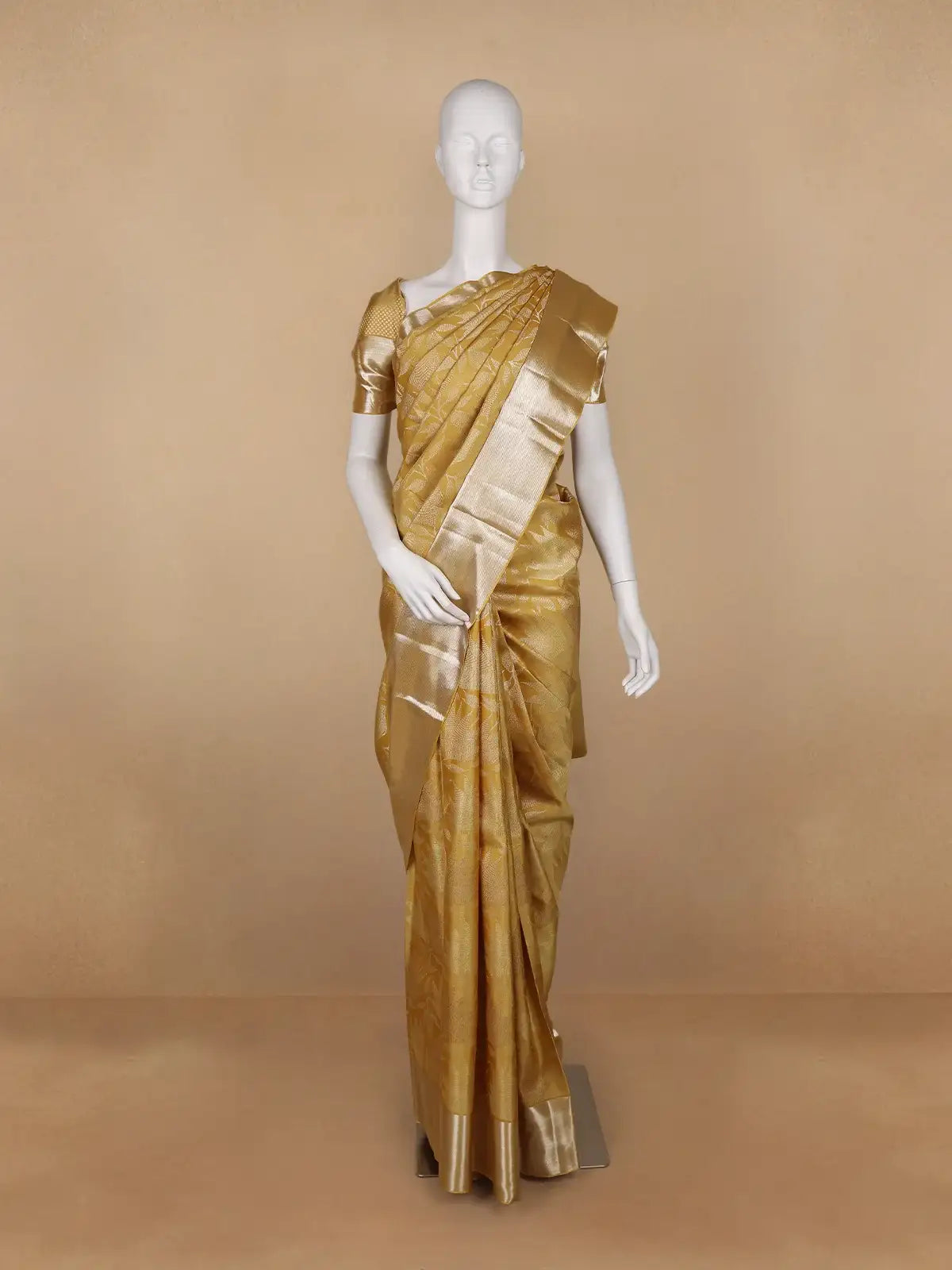 Yellow Floral and Leaf Woven Pure Kanchipuram Silk Saree - Diadem