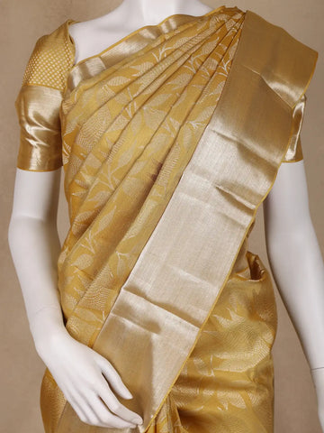 Yellow Floral and Leaf Woven Pure Kanchipuram Silk Saree - Diadem