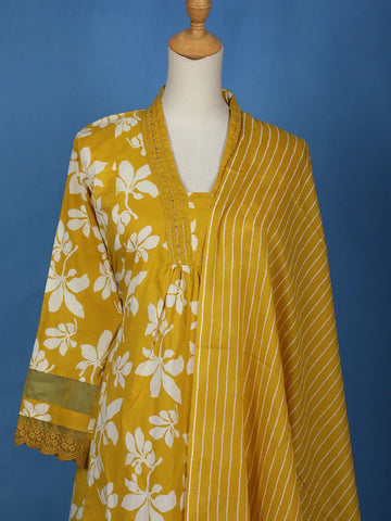 Yellow Floral Designed Cotton Salwar Suit - Diadem