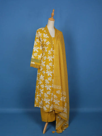 Yellow Floral Designed Cotton Salwar Suit - Diadem