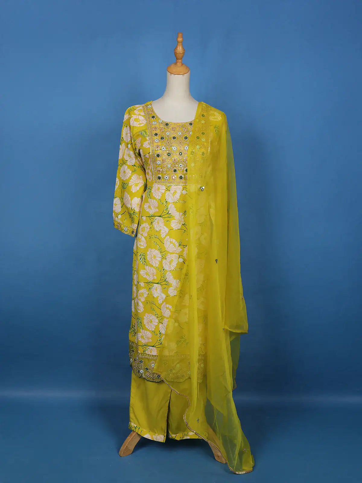 Yellow Floral Designed Cotton Salwar Suit - Diadem