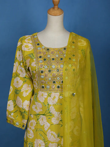 Yellow Floral Designed Cotton Salwar Suit - Diadem