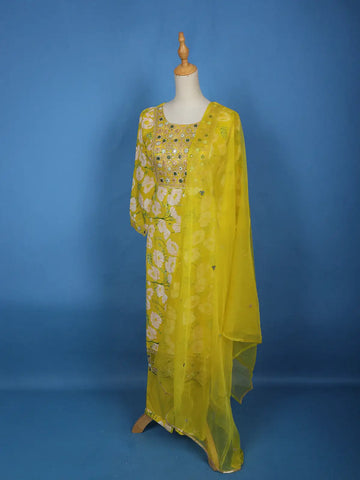 Yellow Floral Designed Cotton Salwar Suit - Diadem
