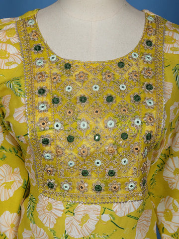 Yellow Floral Designed Cotton Salwar Suit - Diadem