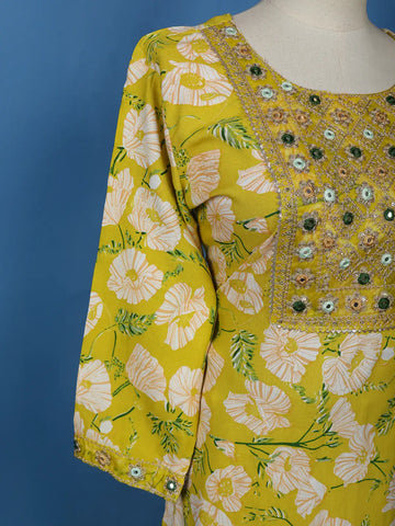 Yellow Floral Designed Cotton Salwar Suit - Diadem