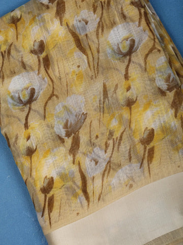 Yellow Floral Designed Fancy Cotton Saree - Diadem