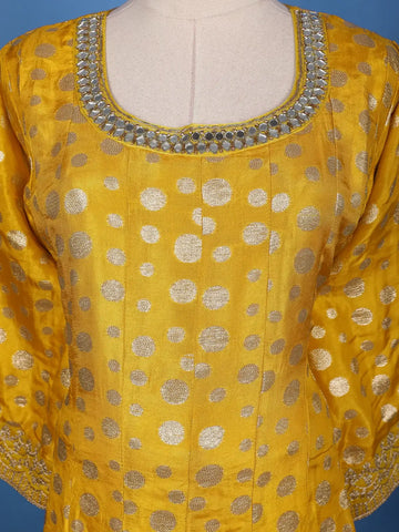 Yellow Mirror Embroidery Printed Georgette Salwar Suit - Diadem